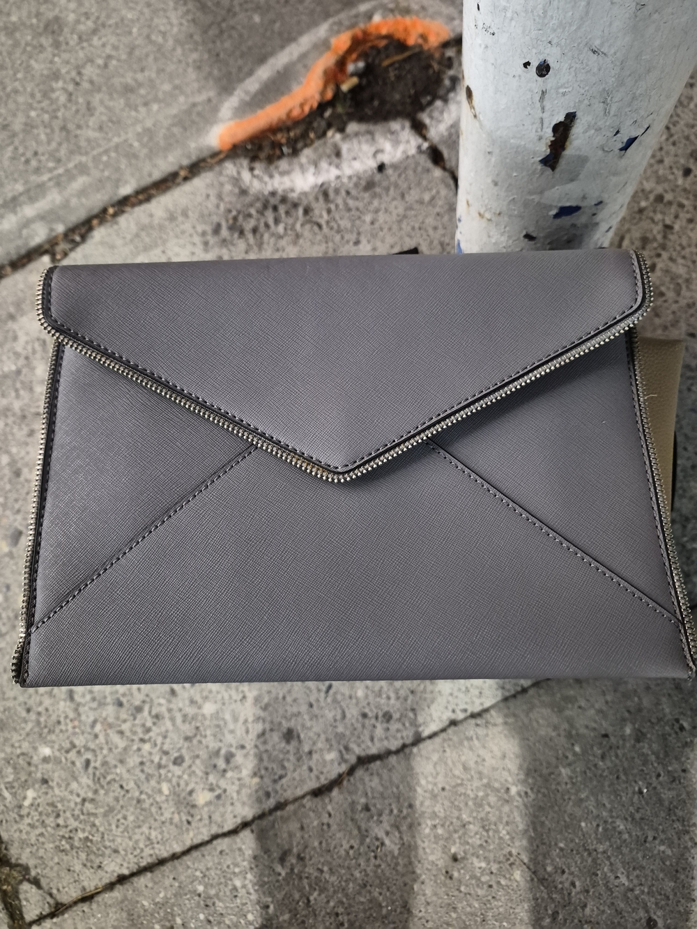 Rebecca Minkoff Gray Envelope Clutch with Zip-Trim